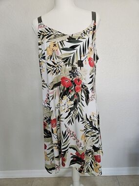 Floral Slip Chemise - White with Red & Green Floral Print